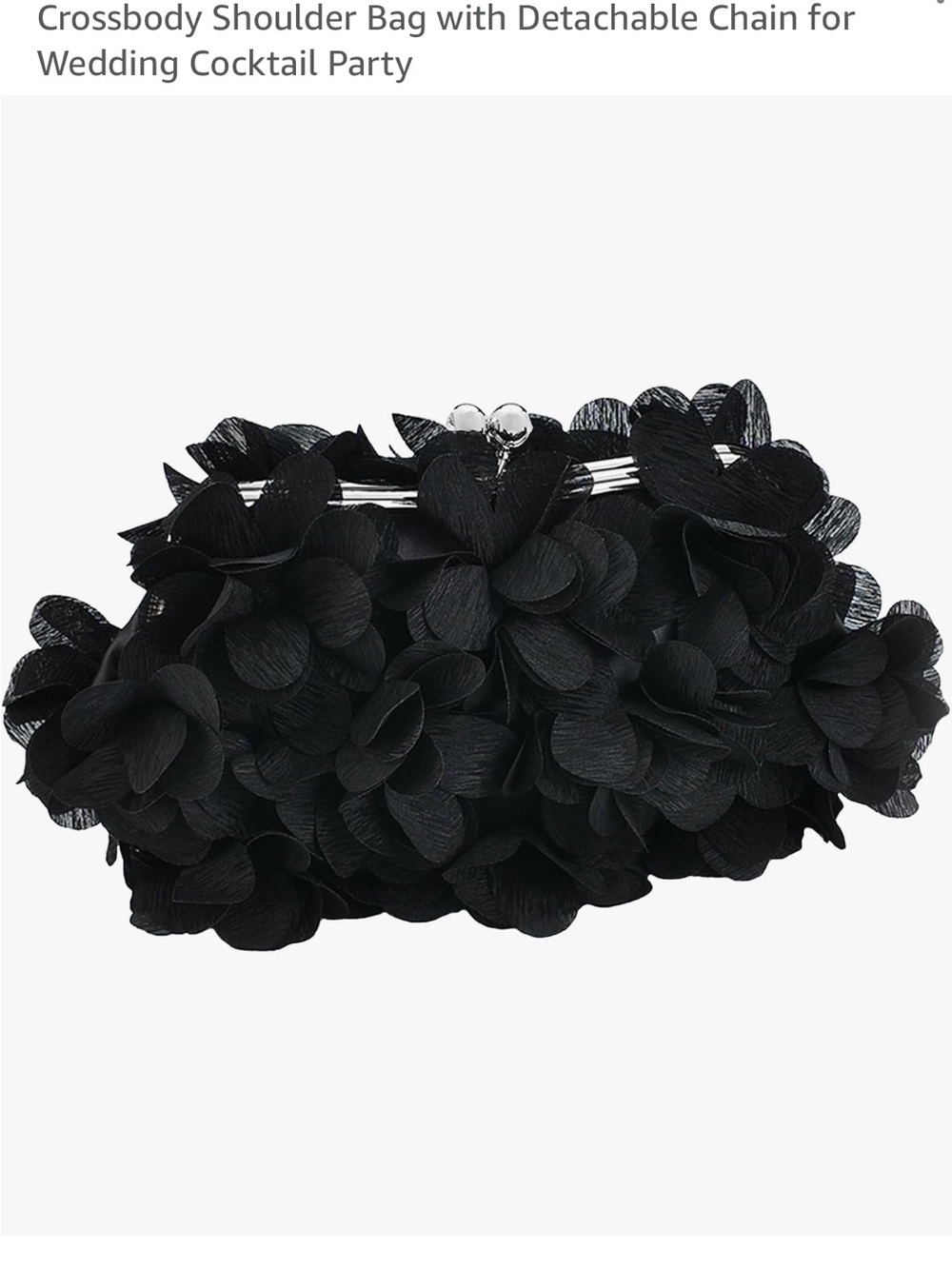 Amazon Black Floral Appliqué Evening Clutch with Detachable Chain